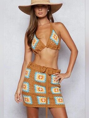 POL One Crochet Granny Square Skirt Fits S To XL